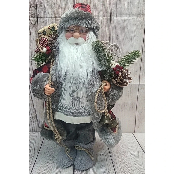 Unbranded Santa Father Christmas Figure Holiday Decor Red Black Plaid Coat Sack